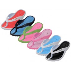 W2230-A - Wholesale Women's "EasyUSA" Soft Comfortable Sport 2 Tone Colors Rubber Thong Sandals ( *Asst. 6 Colors )